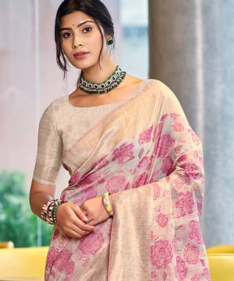 pink cotton silk blend woven ceremonial saree 2