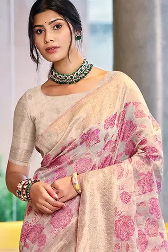 pink cotton silk blend woven ceremonial saree
