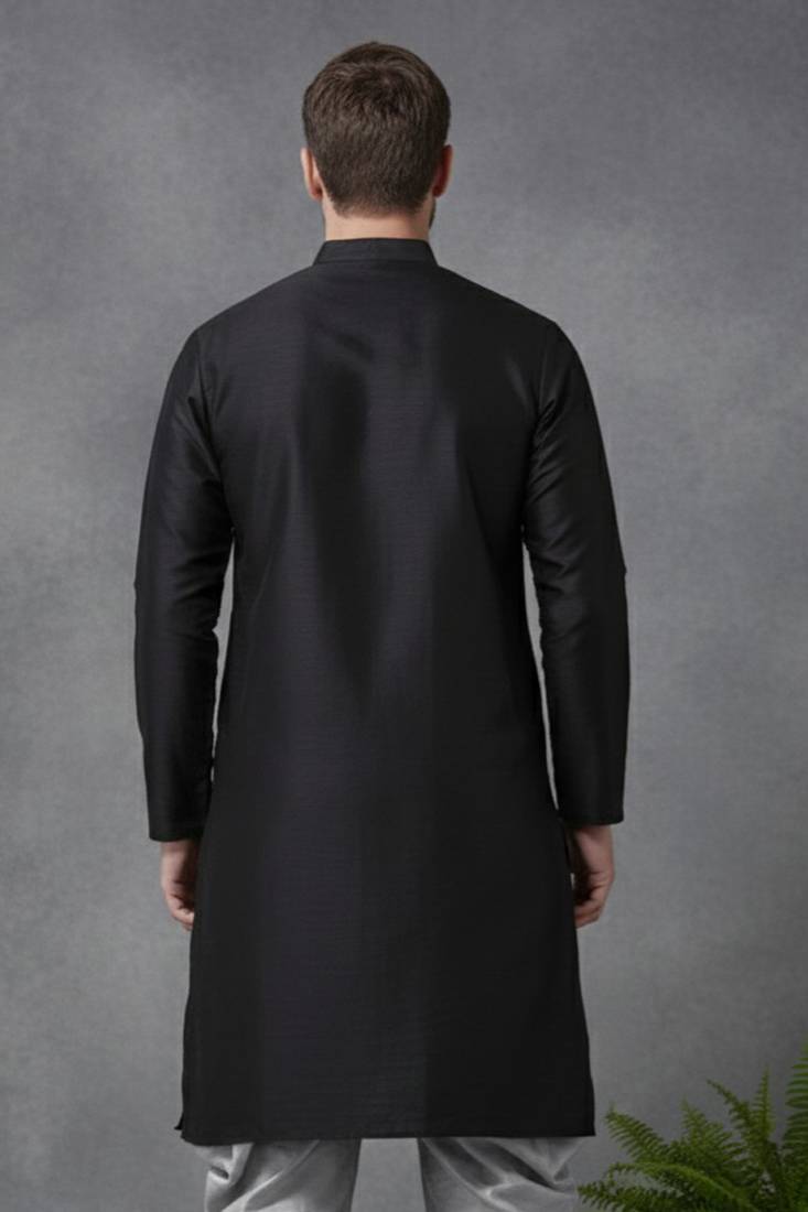 Black embroidered dupion silk kurta