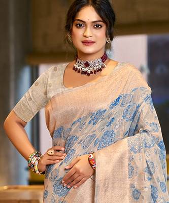sky blue cotton silk blend woven ceremonial saree 2