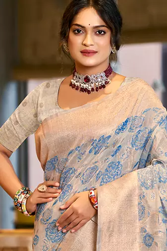 sky blue cotton silk blend woven ceremonial saree