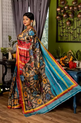 multicolor woven tussar kantha work all seasons sarees