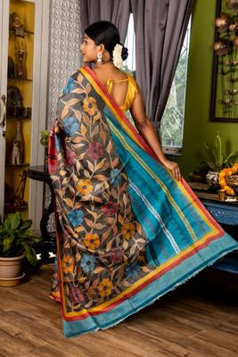 multicolor woven tussar kantha work all seasons sarees 4