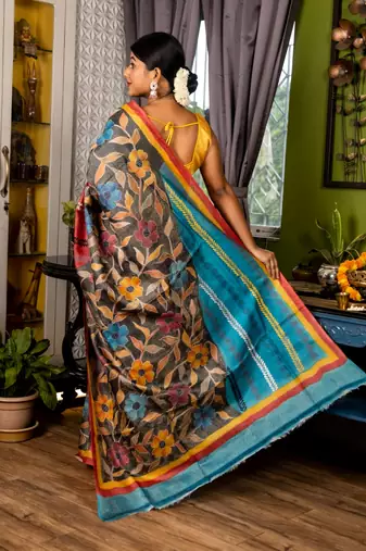 multicolor woven tussar kantha work all seasons sarees