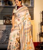 beige hand woven tussar kantha work all seasons sarees