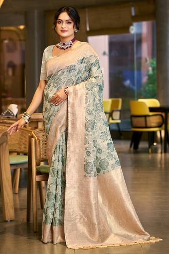 green color cotton silk blend fabric woven designer ceremonial saree