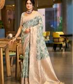 green color cotton silk blend fabric woven designer ceremonial saree