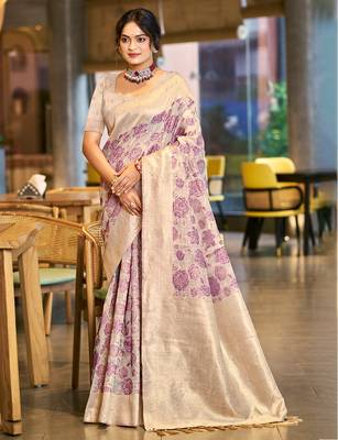 purple cotton silk blend woven ceremonial saree 1