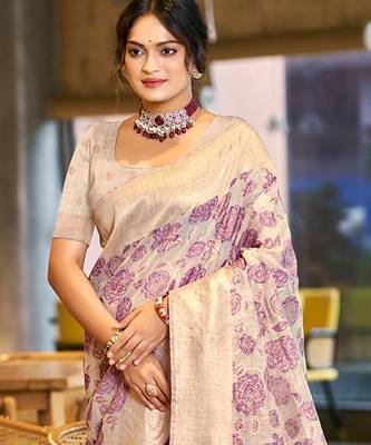 purple cotton silk blend woven ceremonial saree 2