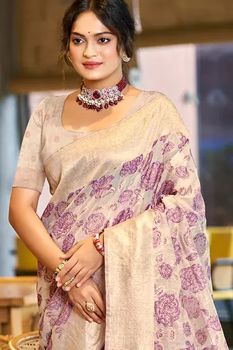purple cotton silk blend woven ceremonial saree