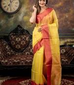 yellow woven silk blend cotton zari work all seasons sarees