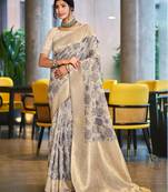 light grey color cotton silk blend fabric woven designer ceremonial saree