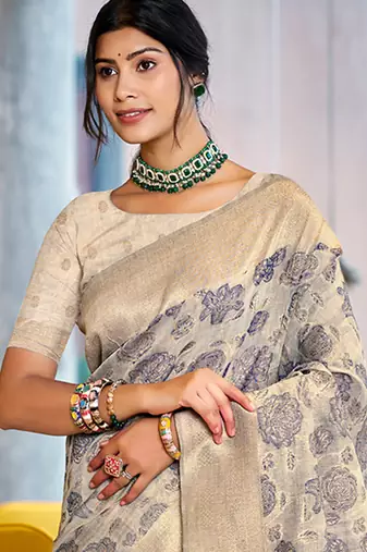 light grey cotton silk blend woven ceremonial saree