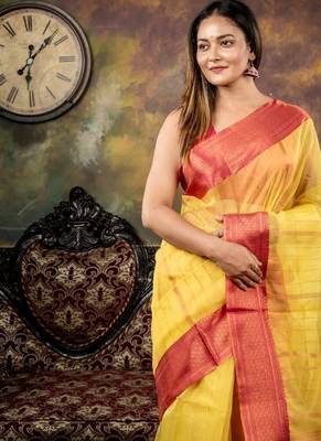 yellow woven silk blend cotton zari work all seasons sarees 2