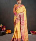 mustard color graceful art silk fabric woven jacquard designer saree