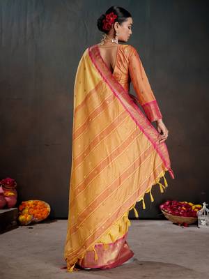 mustard graceful art silk blend woven jacquard saree 2