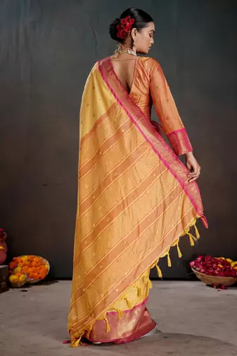 mustard graceful art silk blend woven jacquard saree