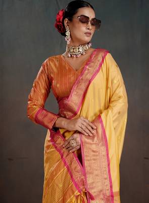 mustard graceful art silk blend woven jacquard saree 3
