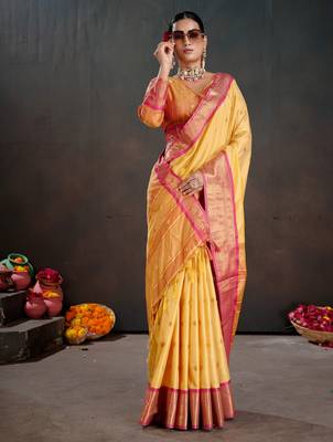 mustard graceful art silk blend woven jacquard saree 4