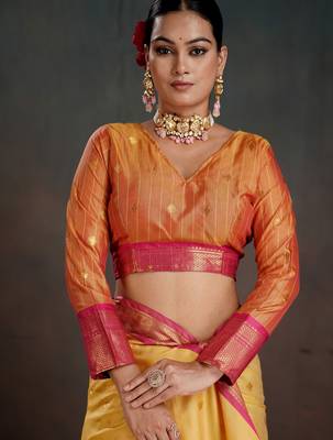 mustard graceful art silk blend woven jacquard saree 5