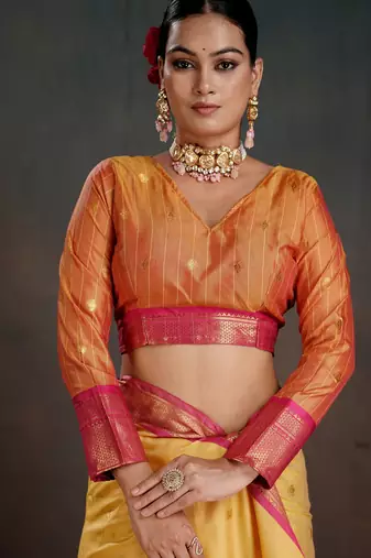 mustard graceful art silk blend woven jacquard saree