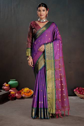 purple color graceful art silk fabric woven jacquard designer saree