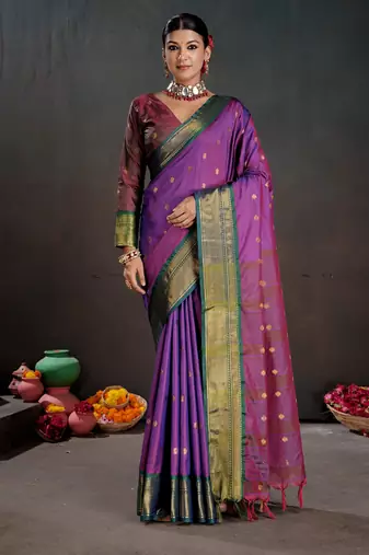 purple color graceful art silk fabric woven jacquard designer saree