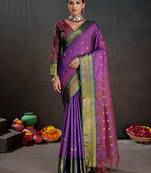 purple color graceful art silk fabric woven jacquard designer saree