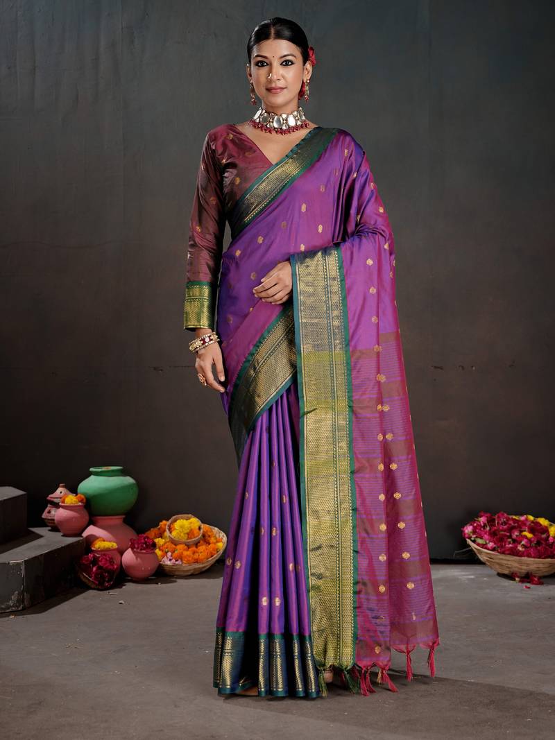 purple color graceful art silk fabric woven jacquard designer saree