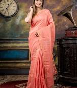 pink hand woven linen zari work all seasons sarees