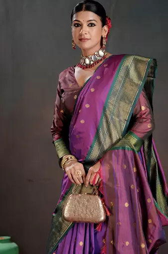 purple graceful art silk blend woven jacquard saree