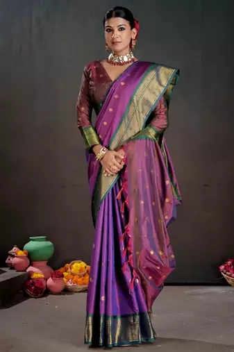 purple graceful art silk blend woven jacquard saree