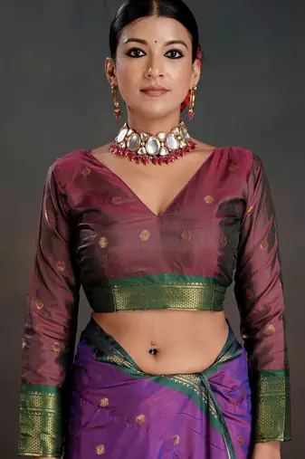 purple graceful art silk blend woven jacquard saree