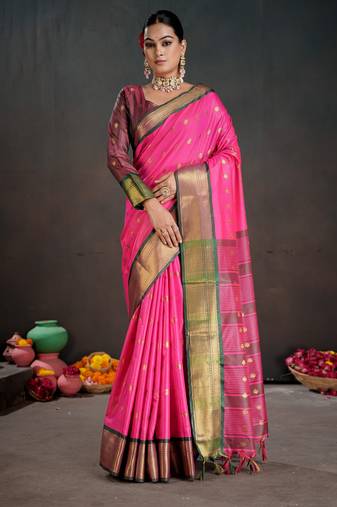 pink color graceful art silk fabric woven jacquard designer saree