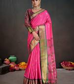pink color graceful art silk fabric woven jacquard designer saree