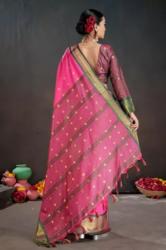 pink graceful art silk blend woven jacquard saree