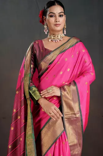 pink graceful art silk blend woven jacquard saree
