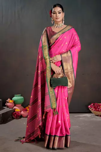 pink graceful art silk blend woven jacquard saree
