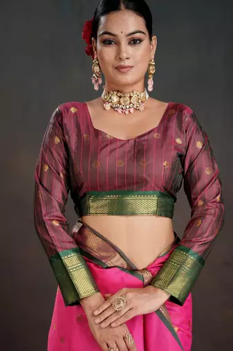 pink graceful art silk blend woven jacquard saree