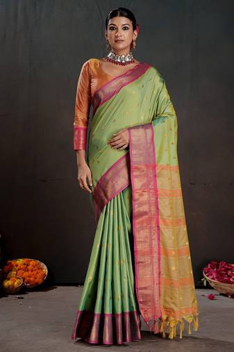 green color graceful art silk fabric woven jacquard designer saree
