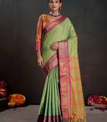 green color graceful art silk fabric woven jacquard designer saree