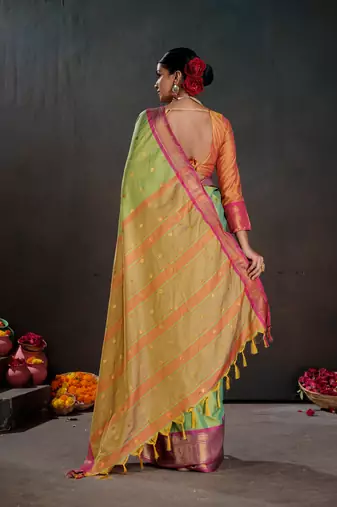 green graceful art silk blend woven jacquard saree