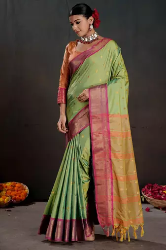 green graceful art silk blend woven jacquard saree