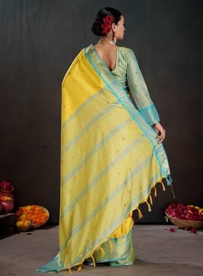 yellow graceful art silk blend woven jacquard saree 2