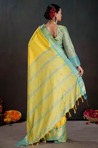 yellow graceful art silk blend woven jacquard saree