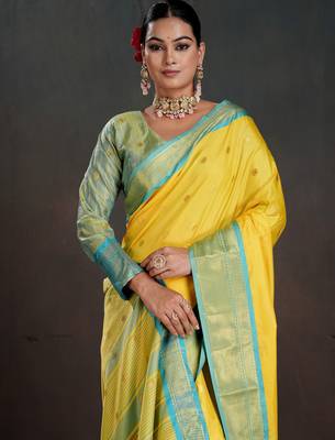 yellow graceful art silk blend woven jacquard saree 3