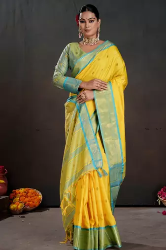yellow graceful art silk blend woven jacquard saree