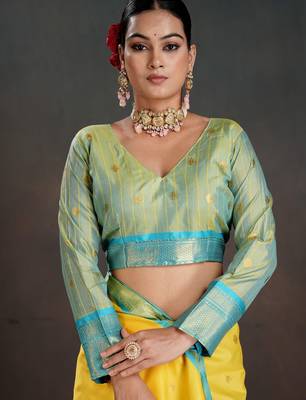 yellow graceful art silk blend woven jacquard saree 5