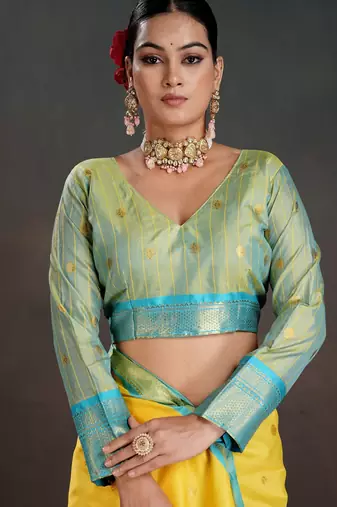 yellow graceful art silk blend woven jacquard saree