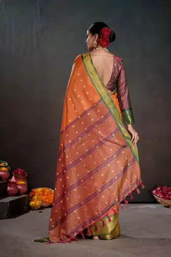 orange graceful art silk blend woven jacquard saree